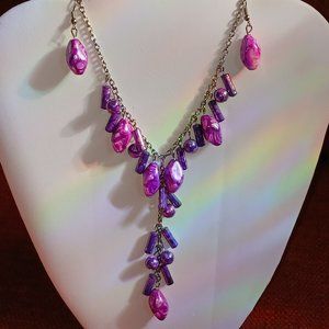 Pink&Purple Silver Necklace and earrings